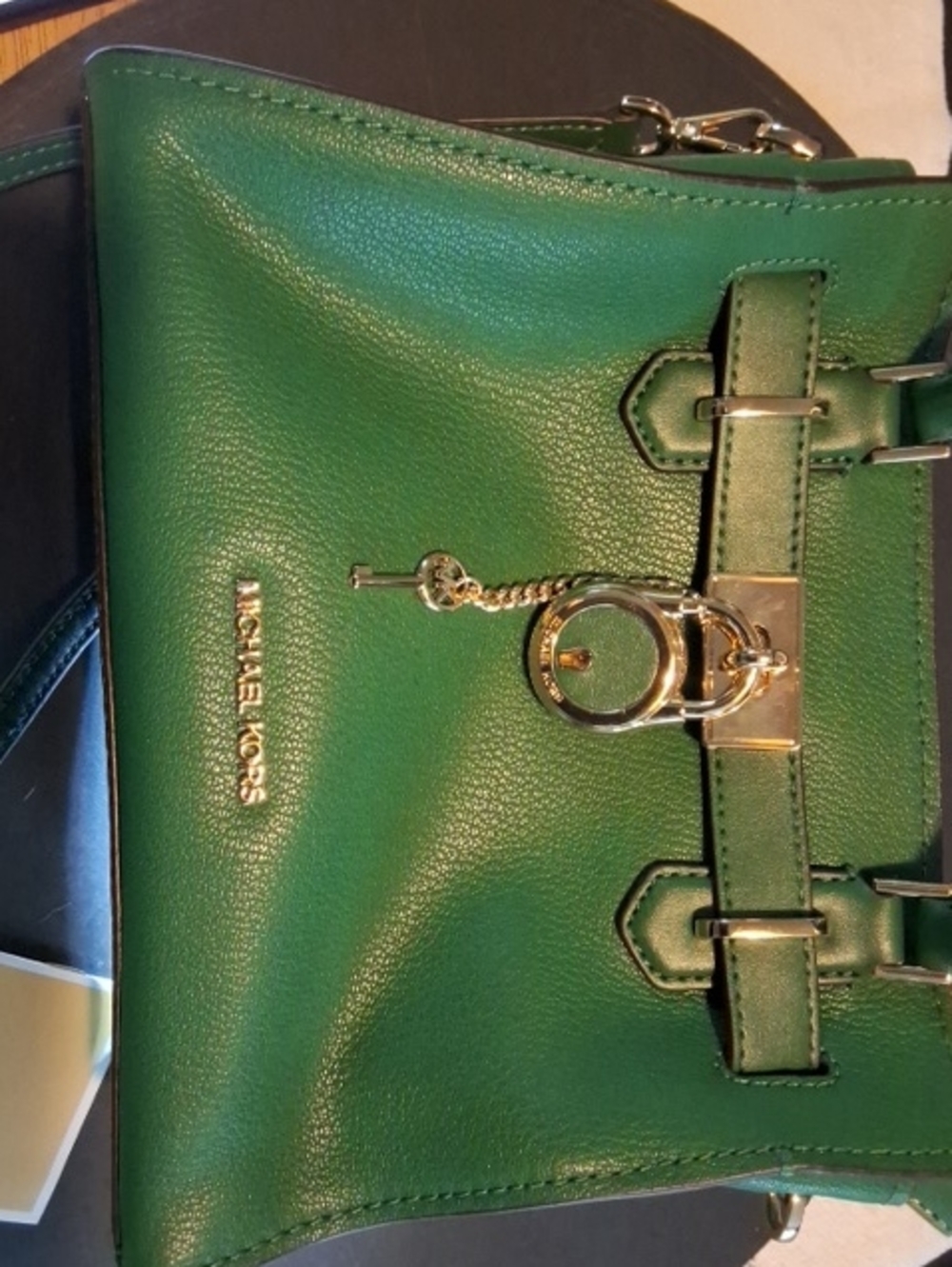 Michael Kors Green Leather Shoulder Bag with Gold Accent Hardware